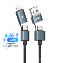 Remax   Braided Wiring Round Fishing Wires USB Type C To Type C 4 In 1 USB Charging Data Cable 1m